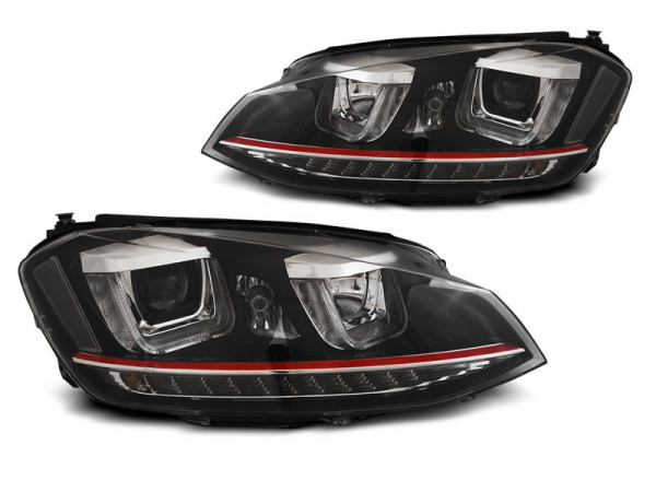 Headlights U-led Light Drl Black Rdd Line Seq Fits Vw Golf 7 11.12-17