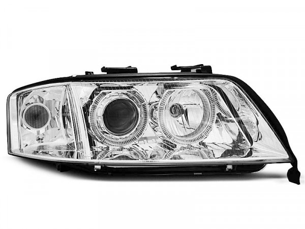 Xenon Headlights Angel Eyes Chrome Fits Audi A6 06.01-05.04