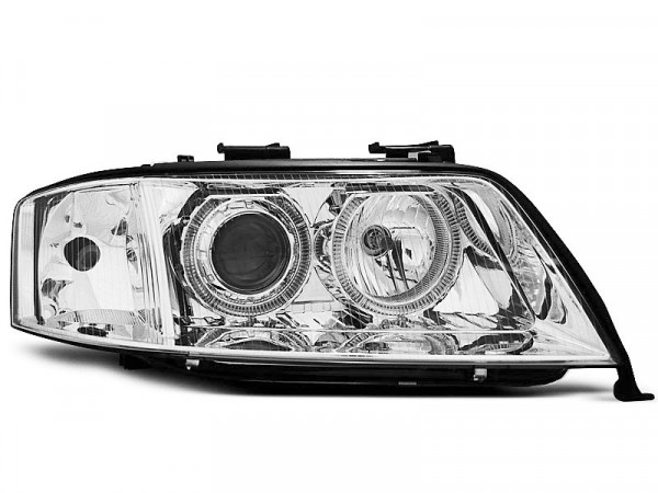Xenon Headlights Angel Eyes Chrome Fits Audi A6 05.97-09.99