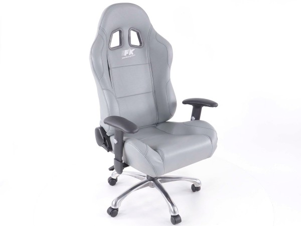 Office chair sports seat with armrest, grey leather, black seam
