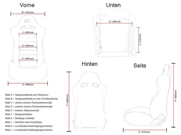 FK Oldtimersitze Classic 1 Vollschalensitze Set Kunstleder schwarz mit Kopfstütze inkl. Laufschienen