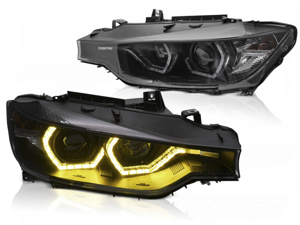Headlights Angel Eyes Yellow LED DRL Black fits BMW F30/F31 11-15