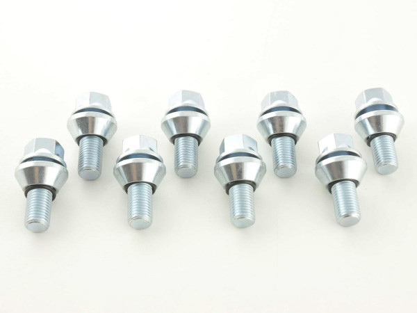 Wheel bolts Set (8 pieces), M14 x 1,5 21mm short head silver