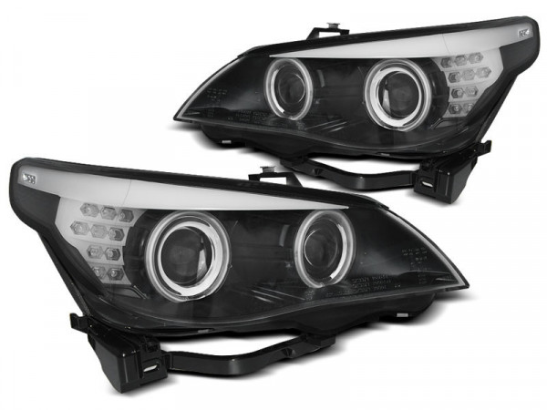 Headlights Angel Eyes CCFL Black LED fits BMW E60/E61 03-07