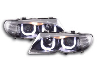 Angel eye headlights fits BMW 3-series E46 02-05 black RHD Angel eye headlights fits BMW 3-series E46 02-05 black RHD