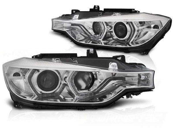 Headlights Angel Eyes Yellow LED DRL Chrome fits BMW F30/F31 11-15