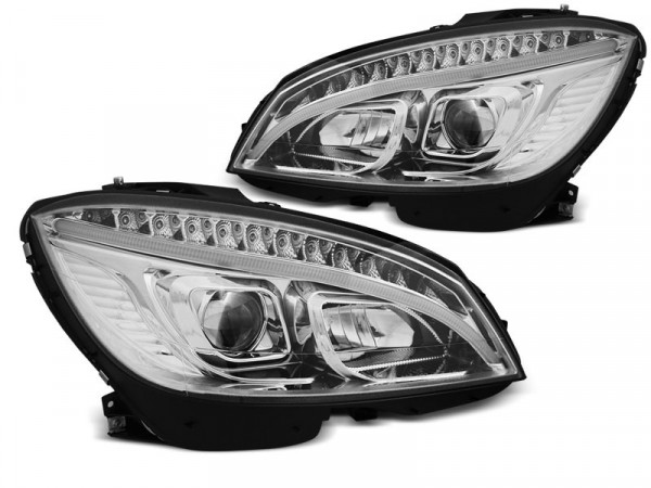 Headlights Tube Light Chrome Seq Fits Mercedes W204 07-10