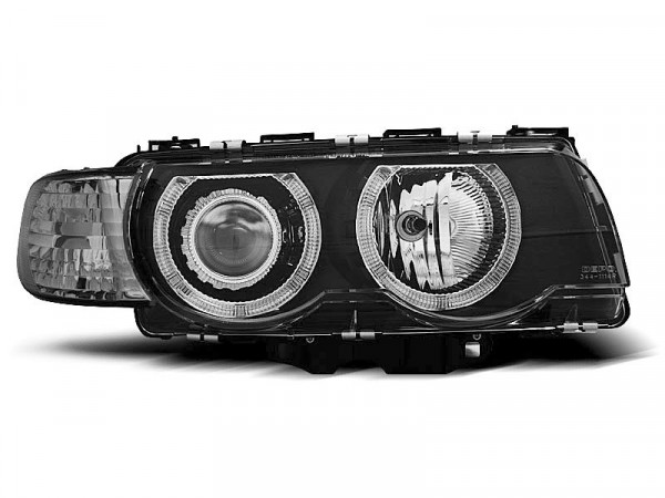 Headlights Angel Eyes Black Fits Bmw E38 09.98-07.01