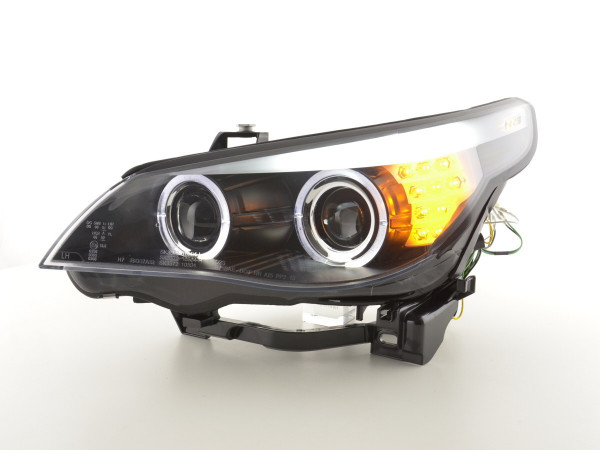 Headlight Set Xenon Angel Eyes LED fits BMW 5 Series E60/E61 (2005–2008) black right-hand drive