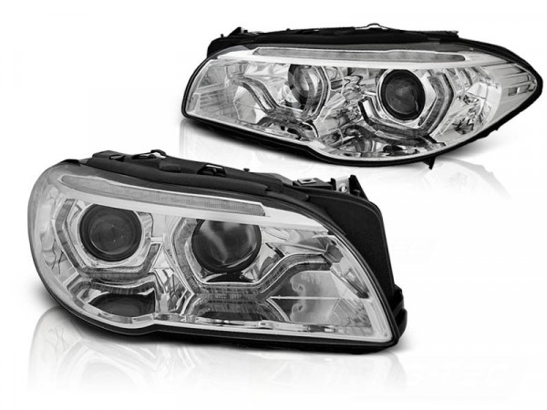 Xenon Headlights Angel Eyes Led Drl Chrome Seq Fits Bmw F10/f11 Lci 13-16