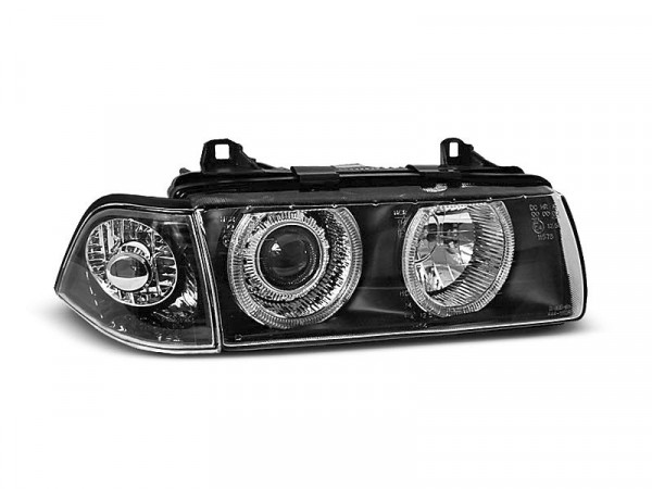 Headlights Angel Eyes Black Fits Bmw E36 12.90-08.99 Coupe Cabrio