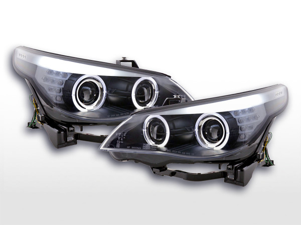 Angel Eye Headlight LED Xenon BMW serie 5 E60/E61 Yr. 05-08 black chrome RHD
