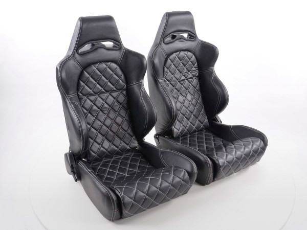 FK sport seats auto half-shell seats set Las Vegas artificial leather black seam white