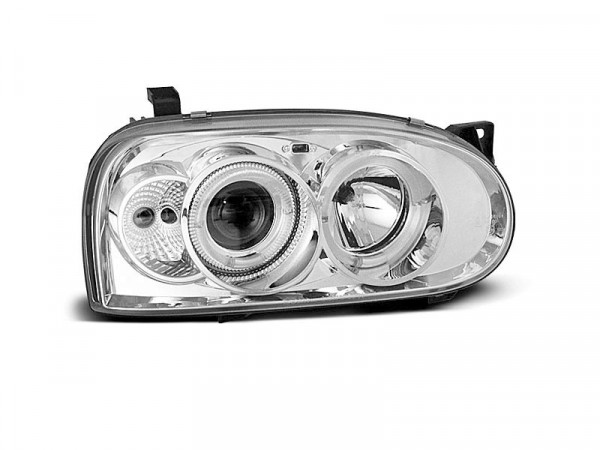 Headlights Angel Eyes Chrome Fits Vw Golf 3 09.91-08.97
