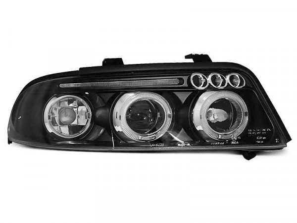 Headlights Angel Eyes Black Fits Audi A4 01.99-09.00