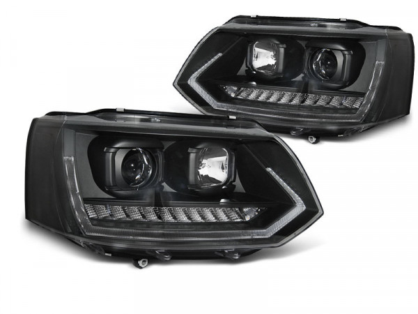 Headlights Tube Light Drl Black Seq Fits Vw T5 2010-2015