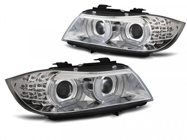 Xenon Headlights Angel Eyes Led Drl Chrome Fits Bmw E90/e91 09-11