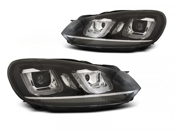 Headlights U-led Light Drl Black Chrome Line Fits Vw Golf 6 08-12