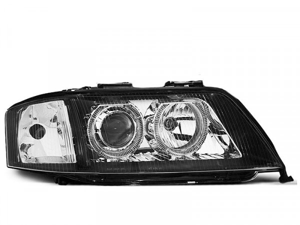 Xenon Headlights Angel Eyes Black Fits Audi A6 05.97-09.99