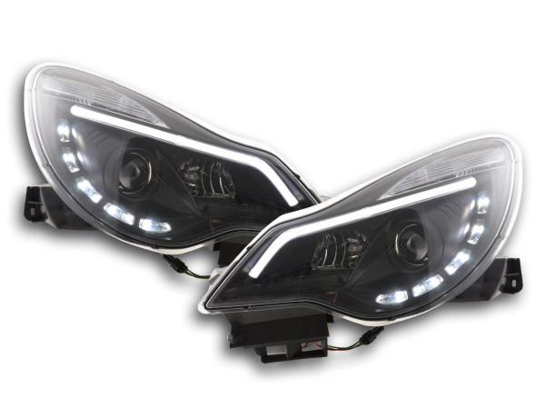 Daylight headlight with DRL Opel Corsa D Yr. from 2011 black chrome RHD