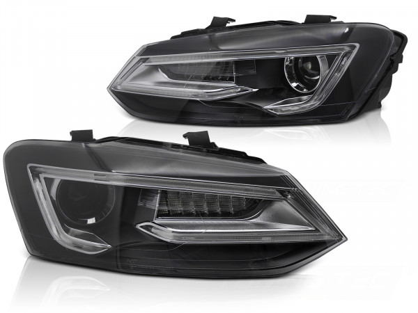 Headlights Black Led Fits Vw Polo V 9-17