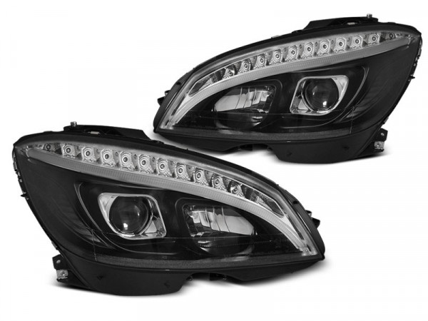 Headlights Tube Light Black Seq Fits Mercedes W204 07-10