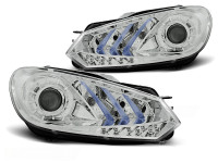 Headlights True Drl Chrome Blue Light Fits Vw Golf 6 10.08- 12 Headlights True Drl Chrome Blue Light Fits Vw Golf 6 10.08- 12