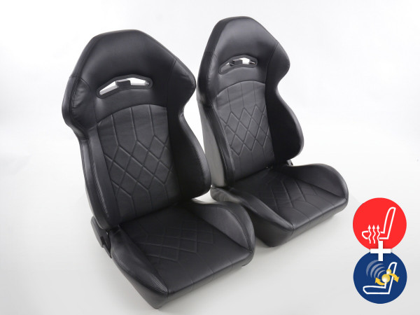 FK sport seats half bucket seats Set artificial leather black with heating and massage