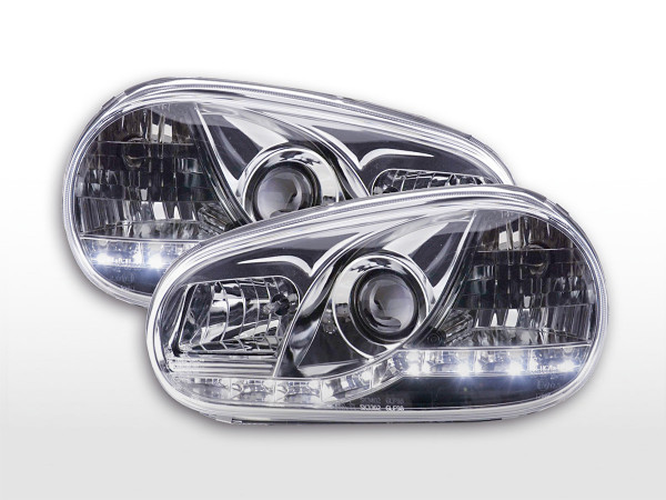Daylight headlights with LED DRL look VW Golf 4 type 1J Yr. 98-03 chrome