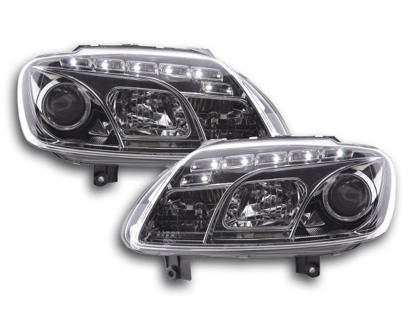 Daylight headlights with LED DRL look VW Touran type 1T / VW Caddy type 2K Yr. 03-06 chrome