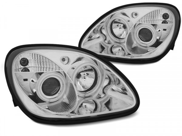 Headlights Angel Eyes Ccfl Chrome Fits Mercedes R170 Slk 04.96-04