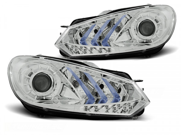 Headlights True Drl Chrome Blue Light Fits Vw Golf 6 10.08- 12