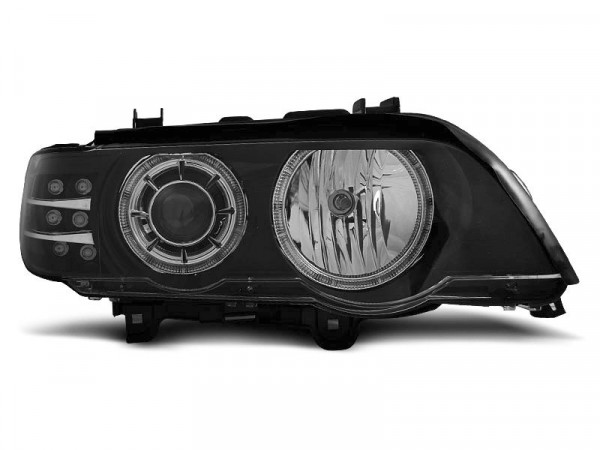 Xenon Headlights Angel Eyes Black LED Indicator fits BMW X5 E53
