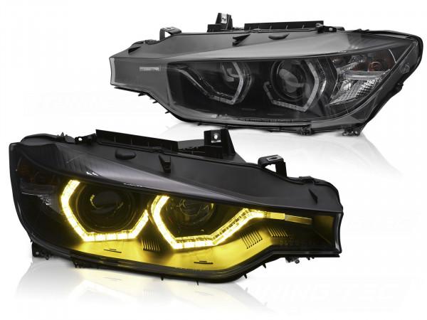 Headlights Angel Eyes Yellow Led Drl Black Fits Bmw F30/f31 11-15