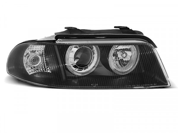 Headlights Angel Eyes Black Fits Audi A4 01.99-09.00