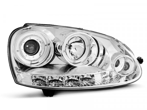 Headlights Angel Eyes Chrome Fits Vw Golf 5 10.03-09