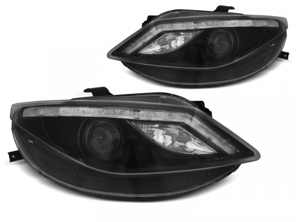 Headlights Daylight Black With Led Indicator Fits Seat Ibiza 6j 06.08-12