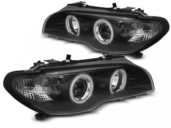 Xenon Headlights Angel Eyes Ccfl Black Fits Bmw E46 04.03-06 Coupe Cabrio
