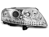 Headlights Angel Eyes Led Chrome Fits Audi A6 C6 04.04-08 Headlights Angel Eyes Led Chrome Fits Audi A6 C6 04.04-08
