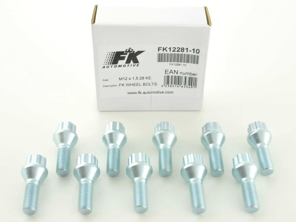 Wheel bolts Set (10 pieces), M12 x 1,25 27mm domed silver