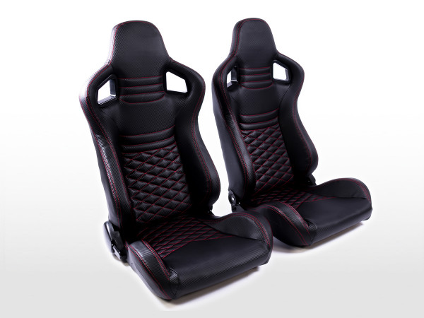 FK sport seats half-shell car seats set carbon look black / red