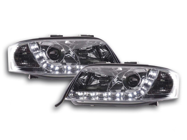 Daylight headlights with LED DRL look Audi A6 4B Yr. 97-01 chrome