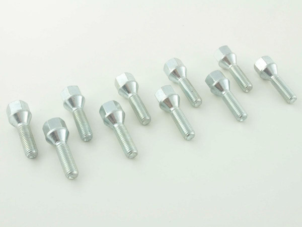 Wheel bolts Set (10 pieces), M12 x 1,25 60mm domed silver