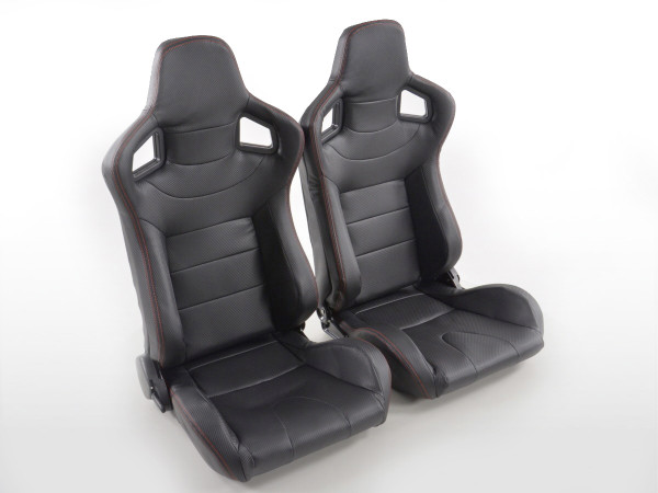 FK sport seats half-shell car seats set carbon-look synthetic leather black