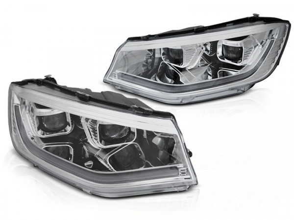 Headlights Tube Light Chrome Drl Seq Fits Vw Caddy 20-