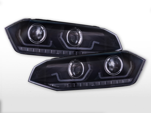 Headlight set LED daytime running lights VW Polo VI type AW Yr. 17-21 black