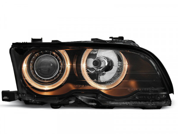 Headlights Angel Eyes Black Fits Bmw E46 09.01-03.03 Coupe Cabrio