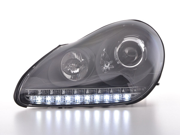 Xenon Daylight headlights with LED DRL look Porsche Cayenne Yr. 03-07 black