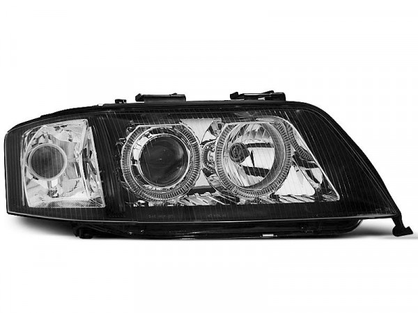 Xenon Headlights Angel Eyes Black Fits Audi A6 10.99-06.01