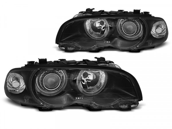 Headlights Angel Eyes Black Fits Bmw E46 04.99-08.01 Coupe Cabrio